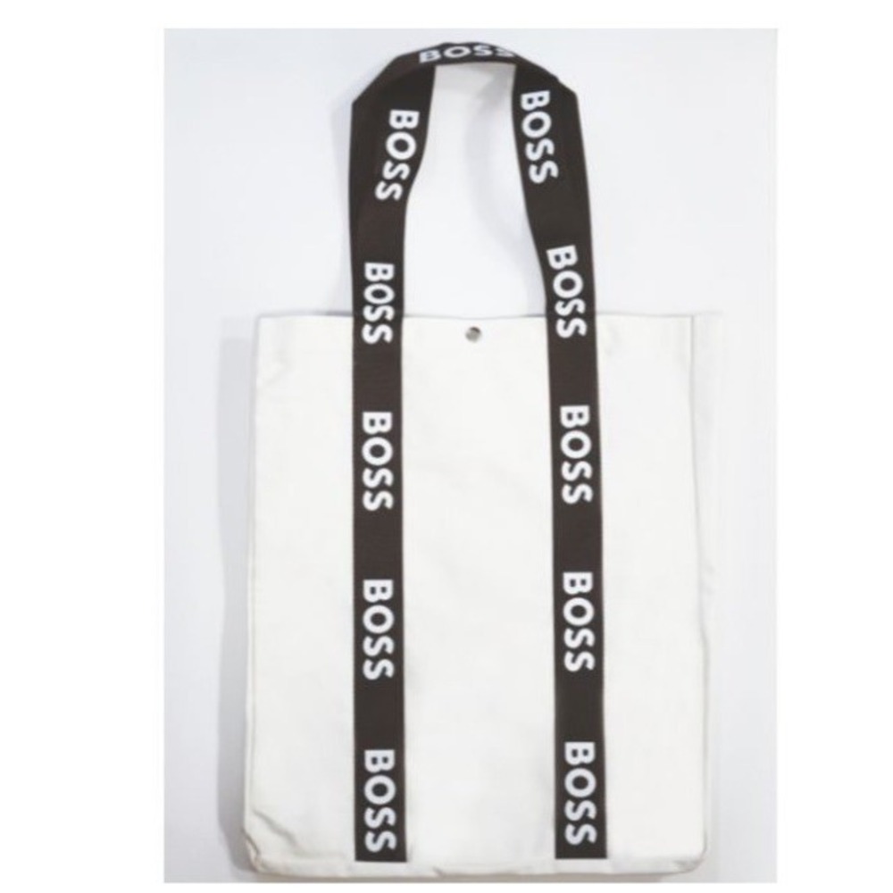 Hugo Boss Canvas Cotton Tote Black White Logo Unisex Casual New